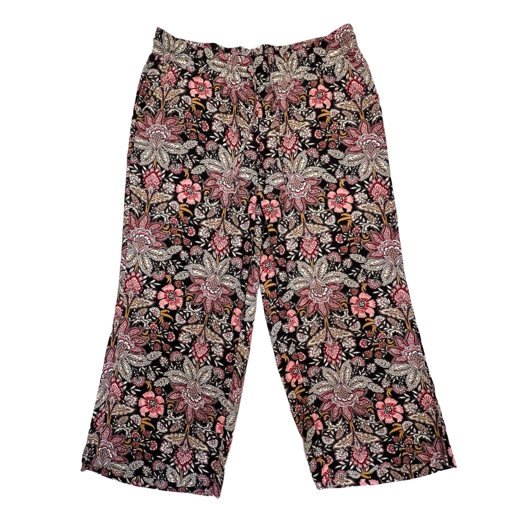 LOFT Floral Wide Leg Capri Pants Pull On Elastic Waist Viscose Size‎ MP